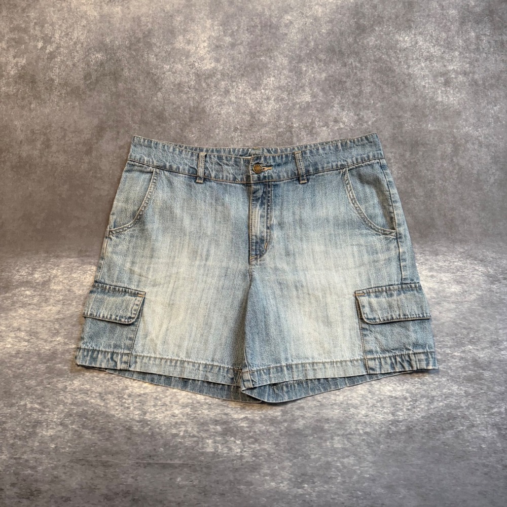 VTG Crazy Horse Liz Claiborne Womens Denim Cargo‎ Shorts Blue 12 Cotton Y2K 90s